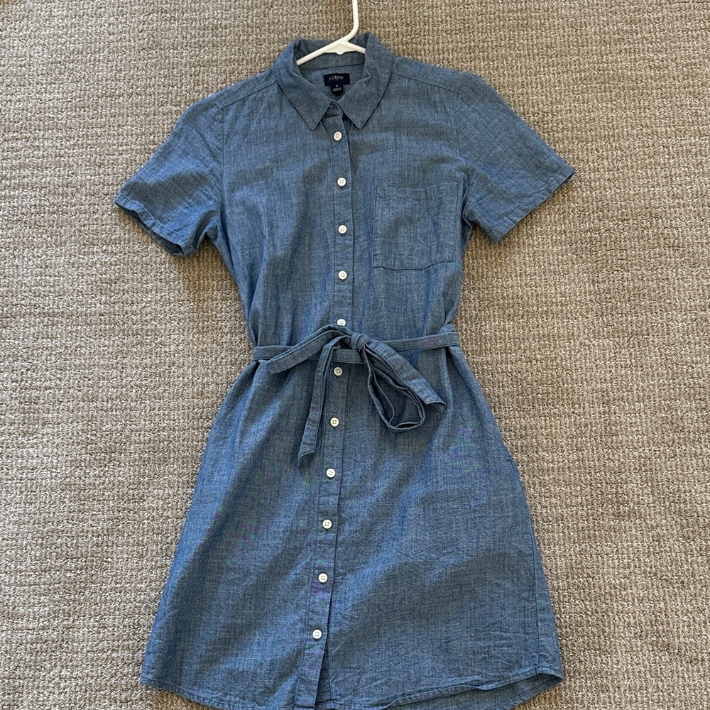 J. Crew Blue Chambray Button-Up Mini Dress with Tie Waist